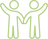Outline of two human figures holding hands, symbolizing short-term respite care services.